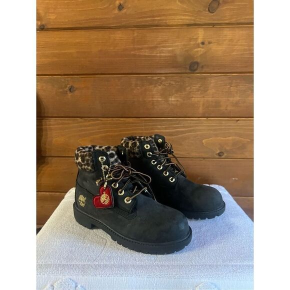 Timberland unisex Vintage 6 in Premium Boot Leopard Luxe Black Classic Youth Sz - Picture 1 of 8